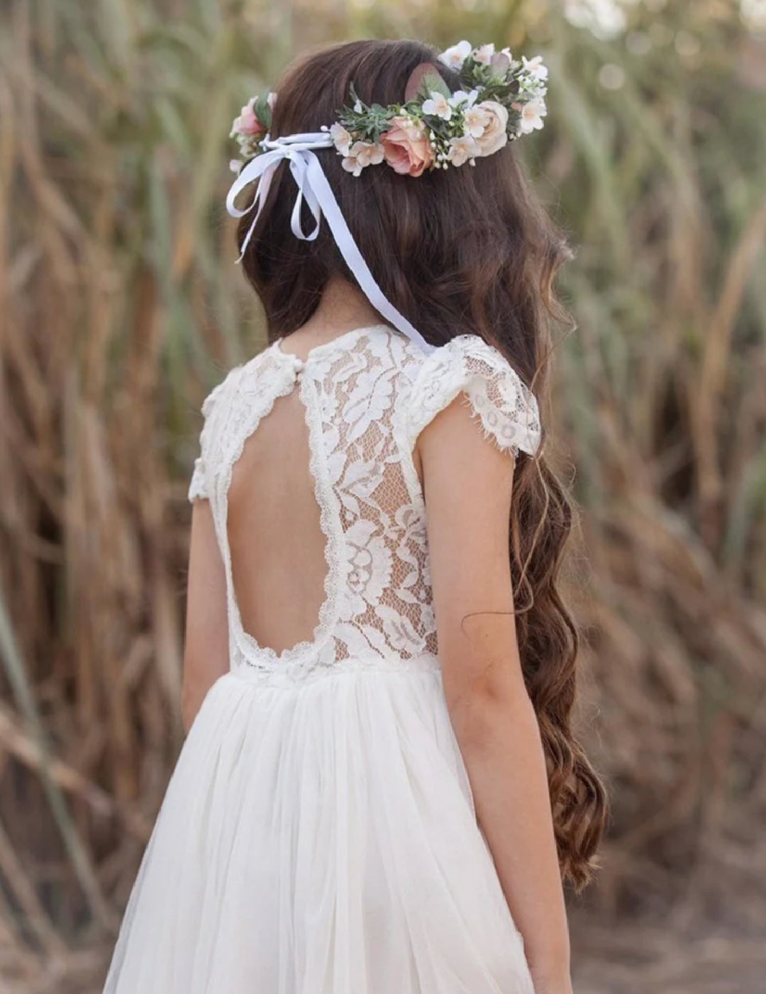 A LITTLE LACEY SERENADE LACE IVORY FLOWER GIRL DRESS