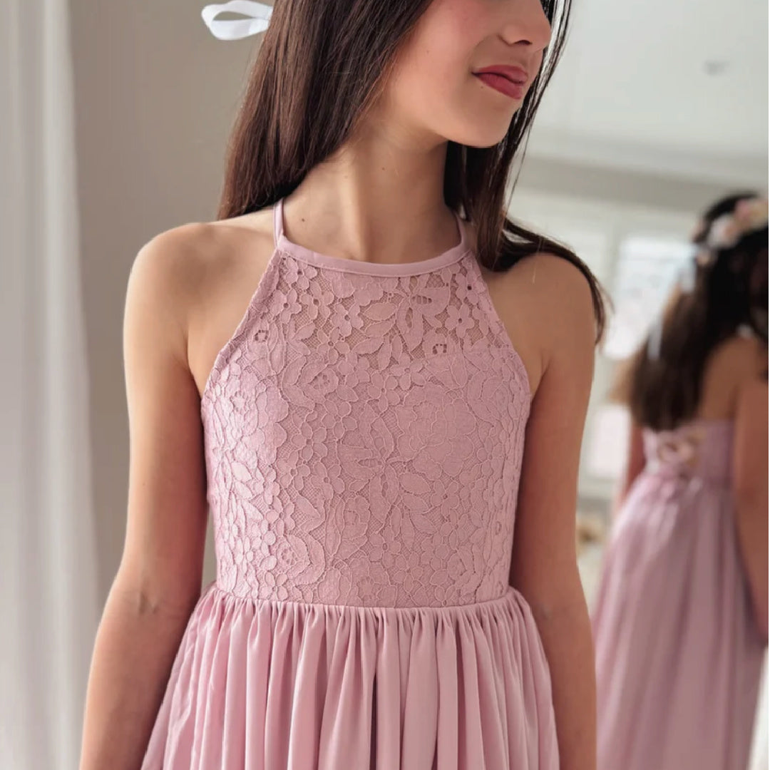 A LITTLE LACEY ISABELLE DUSTY PINK GIRLS DRESS