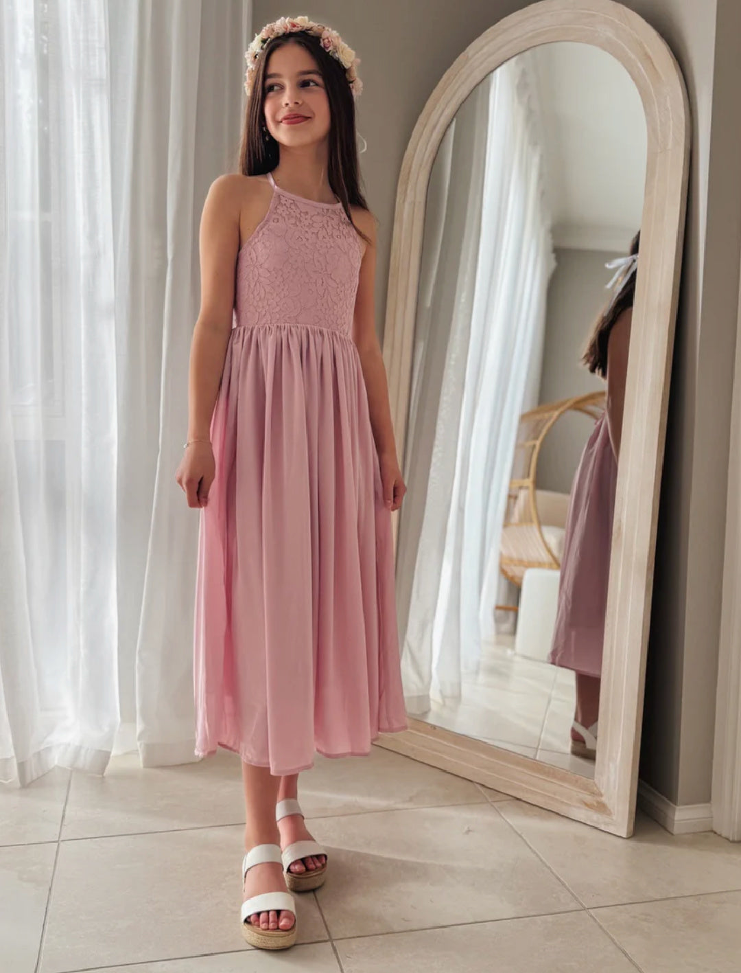 A LITTLE LACEY ISABELLE DUSTY PINK GIRLS DRESS