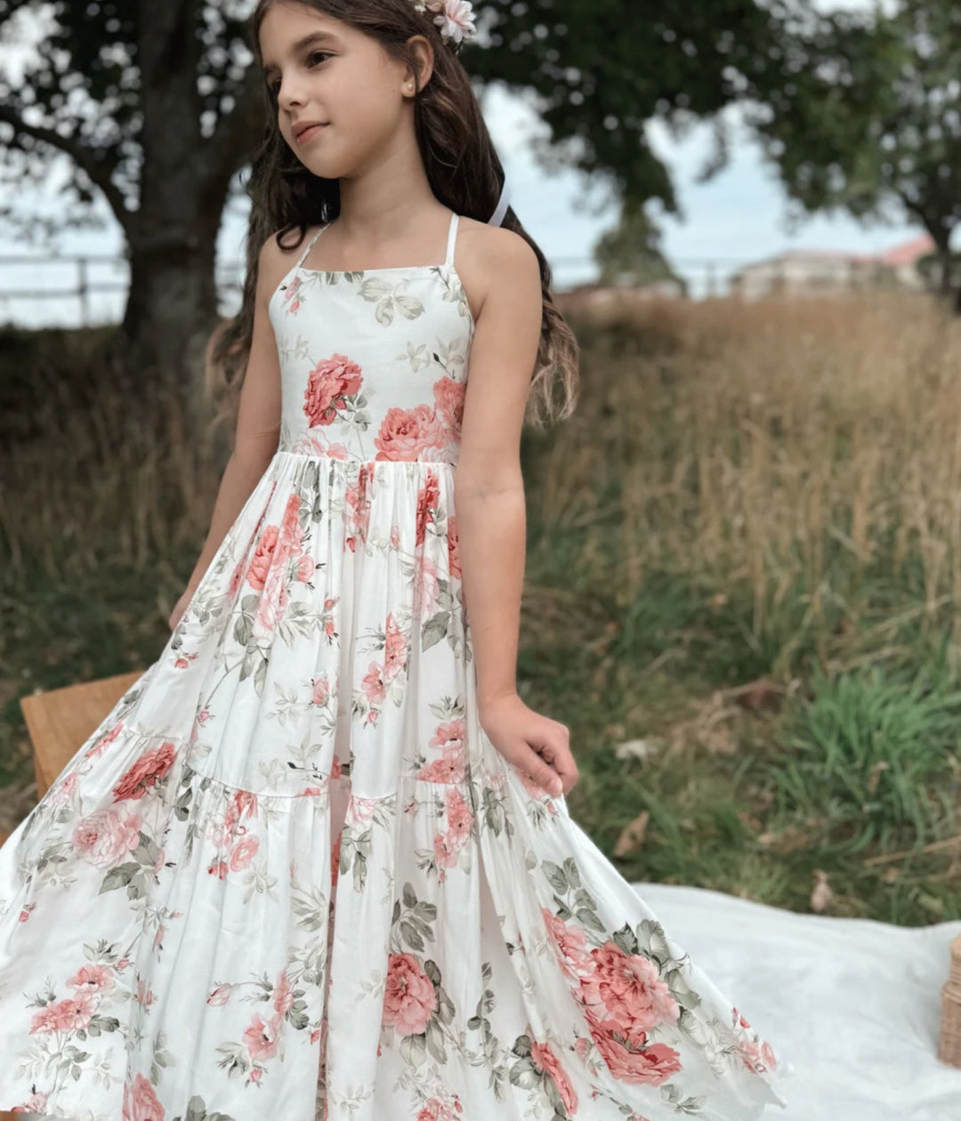 A LITTLE LACEY AVA GIRLS FLORAL MAXI DRESS
