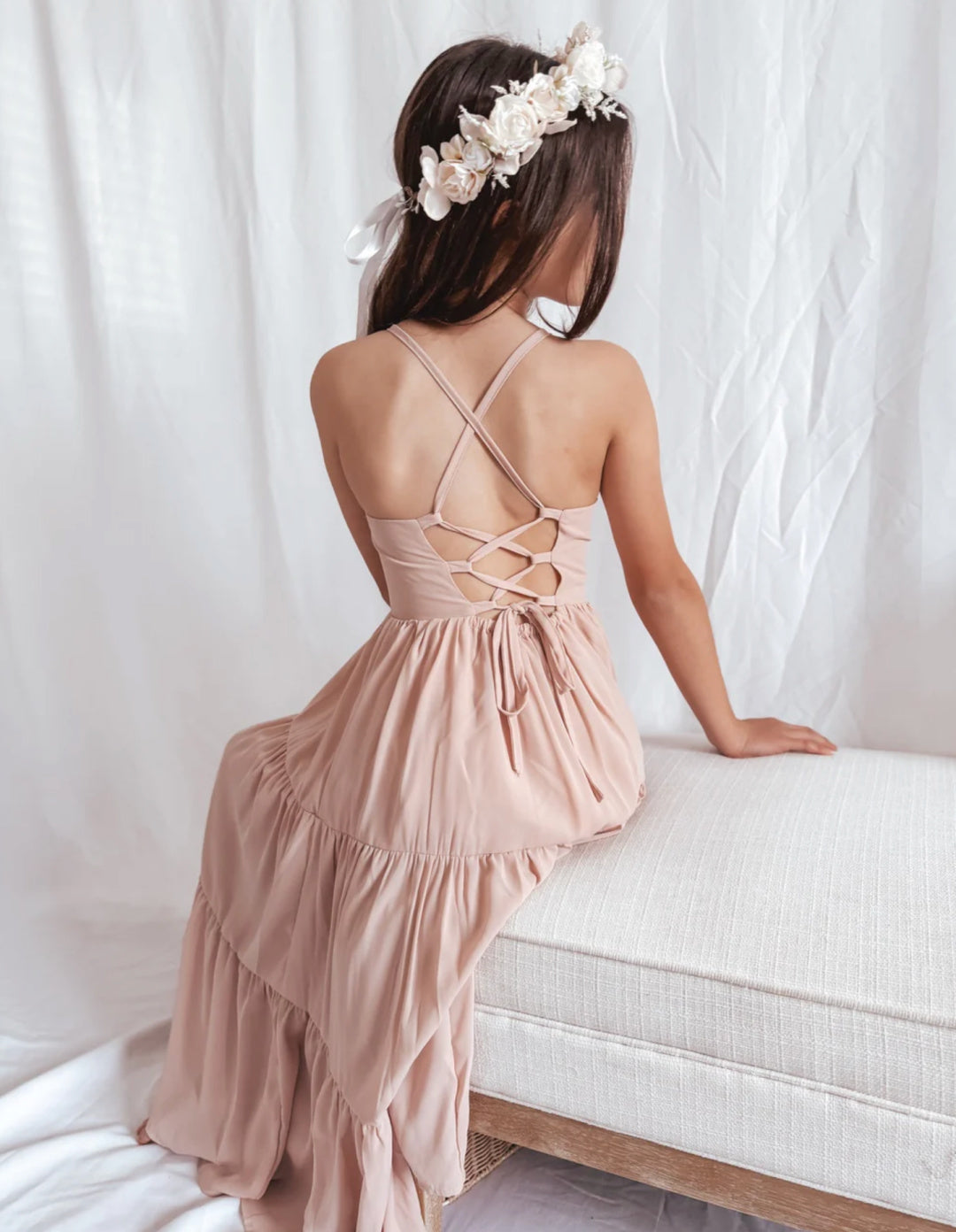 A LITTLE LACEY CLARA CHIFFON GIRLS MAXI DRESS - BLUSH PINK