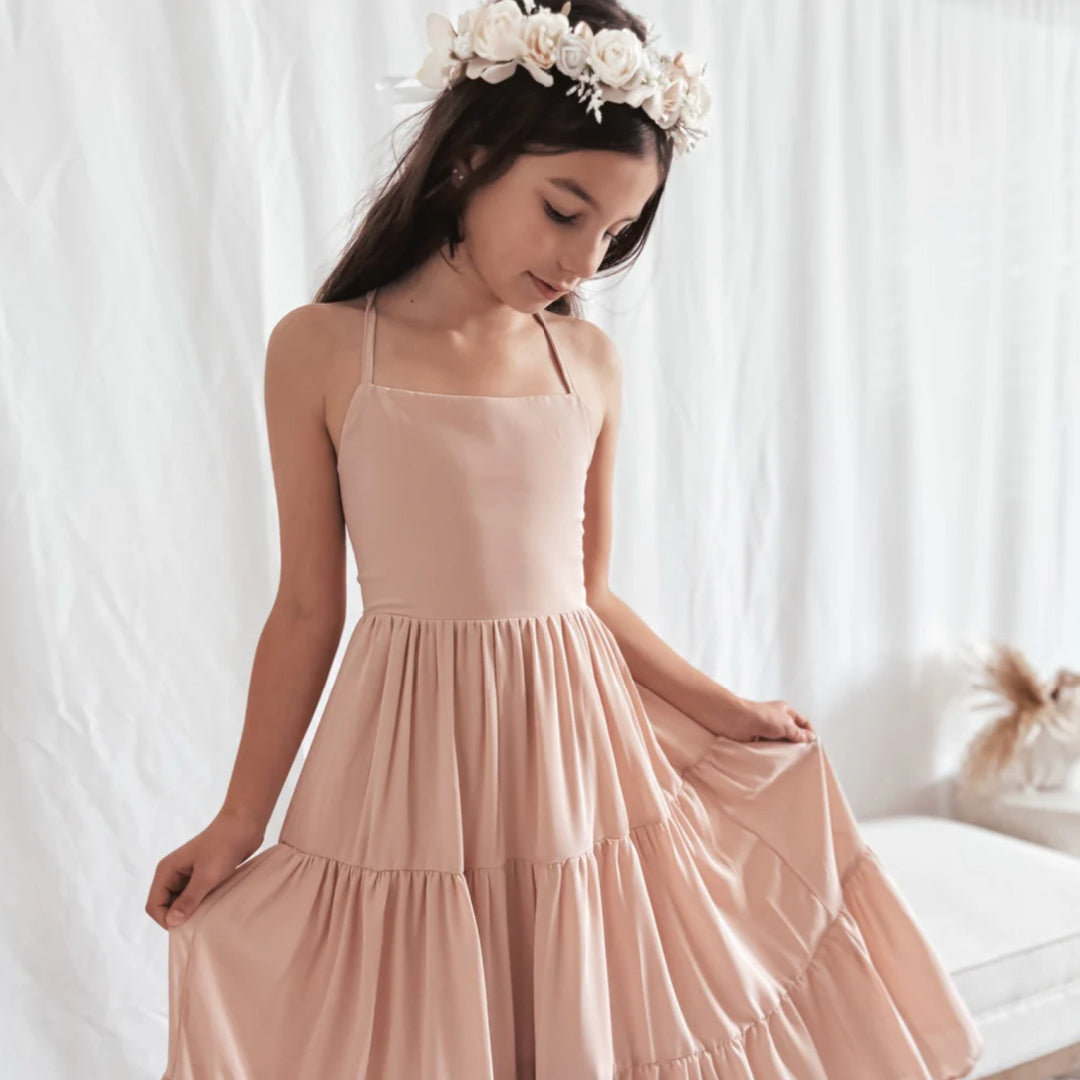 A LITTLE LACEY CLARA CHIFFON GIRLS MAXI DRESS - BLUSH PINK