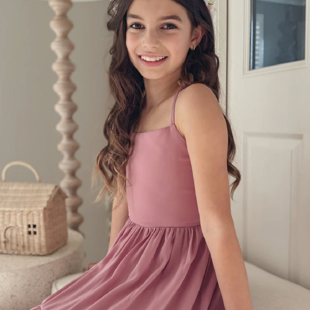 A LITTLE LACEY CLARA CHIFFON GIRLS MAXI DRESS - DUSTY ROSE