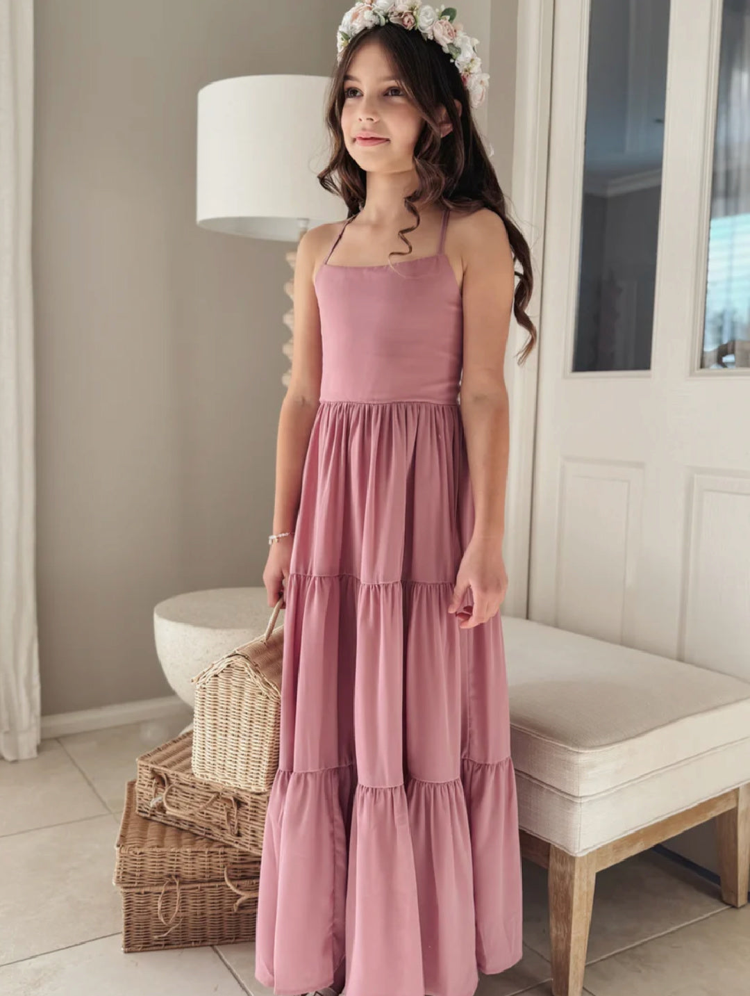 A LITTLE LACEY CLARA CHIFFON GIRLS MAXI DRESS - DUSTY ROSE