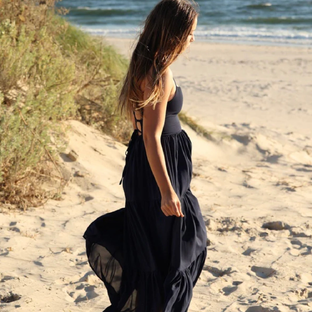 A LITTLE LACEY CLARA CHIFFON GIRLS MAXI DRESS - INDIGO BLUE