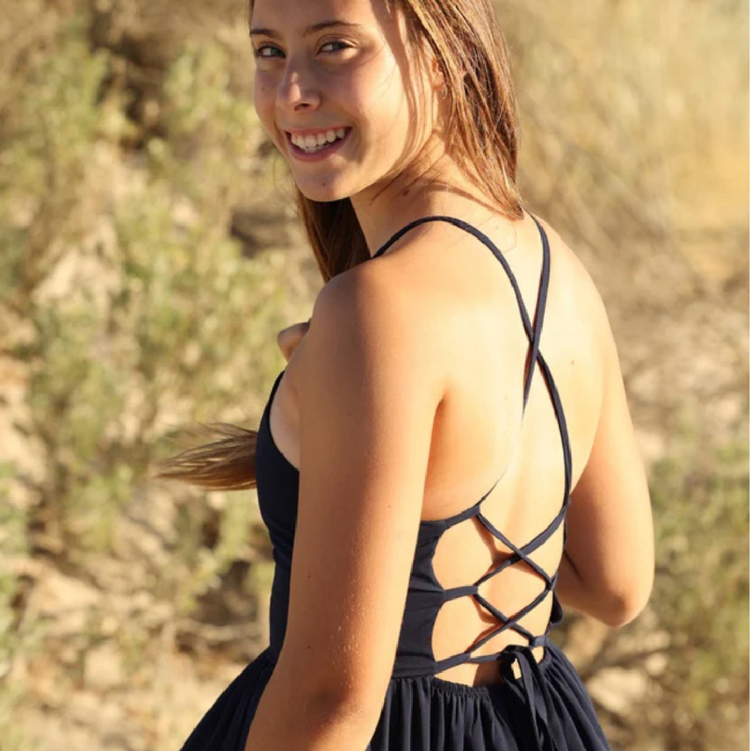 A LITTLE LACEY CLARA CHIFFON GIRLS MAXI DRESS - INDIGO BLUE