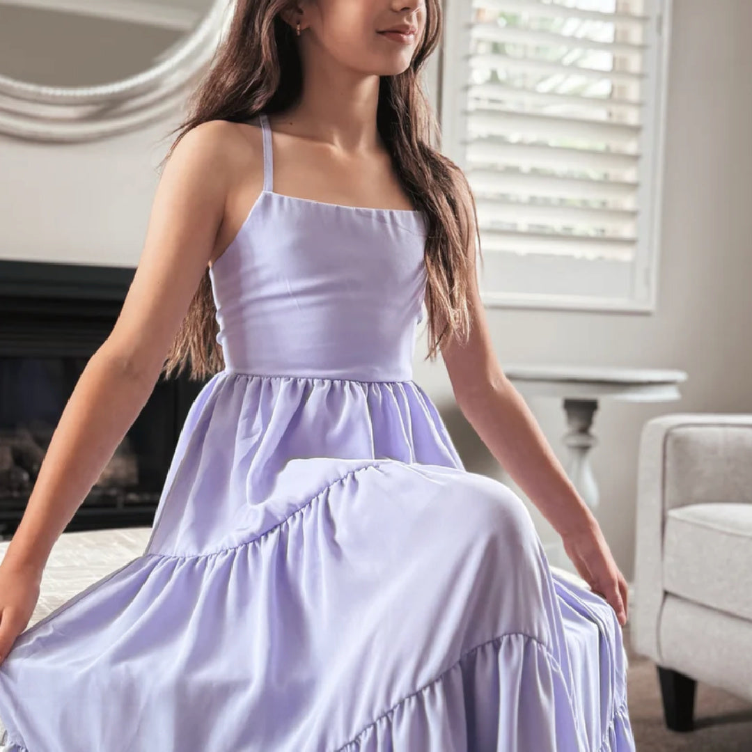 A LITTLE LACEY CLARA CHIFFON GIRLS MAXI DRESS - LILAC