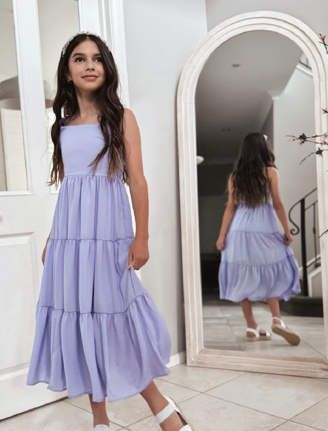 A LITTLE LACEY CLARA CHIFFON GIRLS MAXI DRESS - LILAC