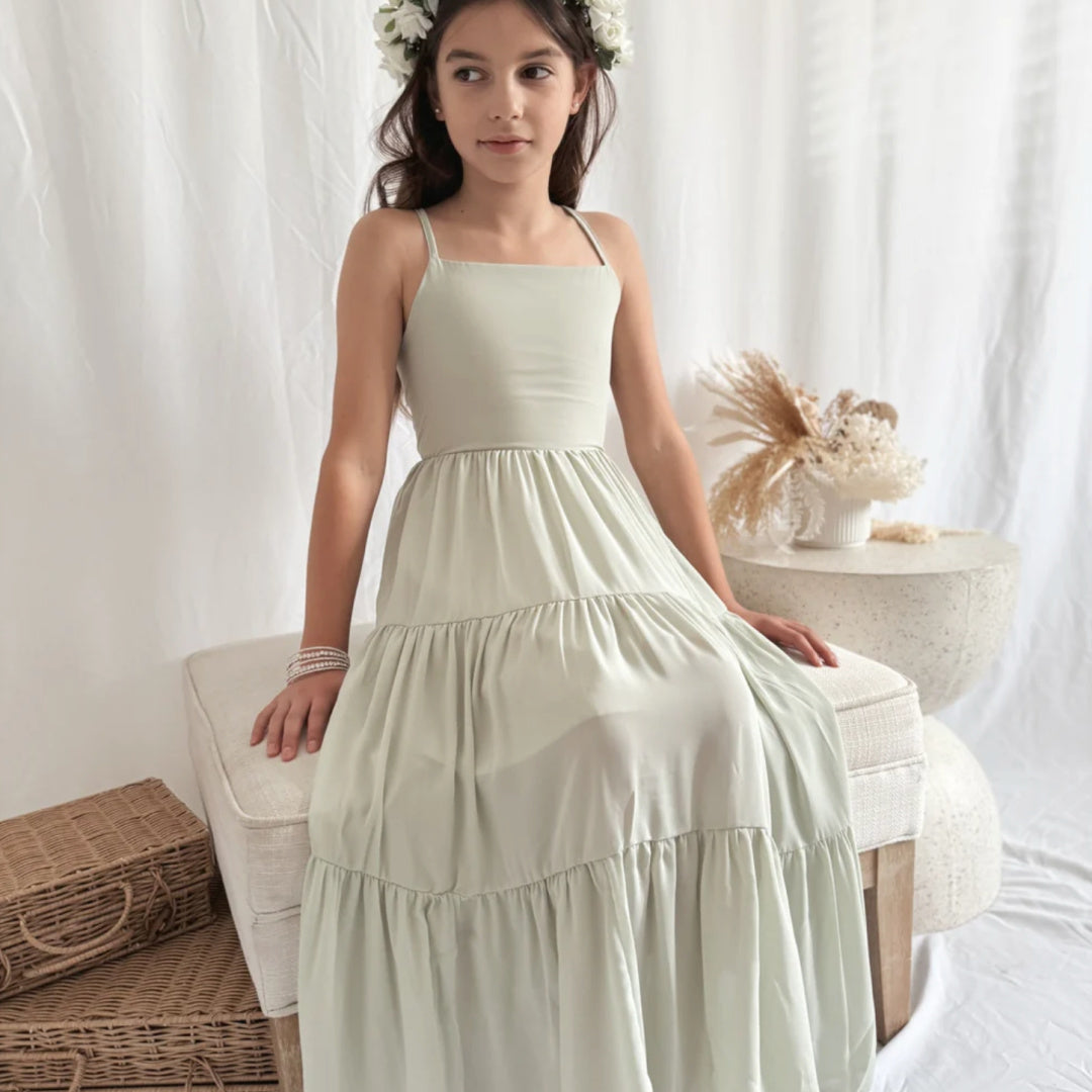 A LITTLE LACEY CLARA CHIFFON GIRLS MAXI DRESS - SAGE