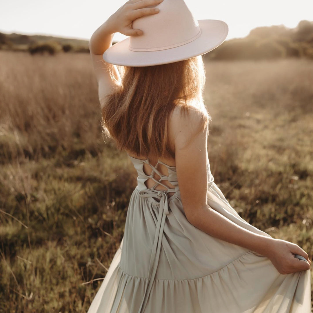 A LITTLE LACEY CLARA CHIFFON GIRLS MAXI DRESS - SAGE