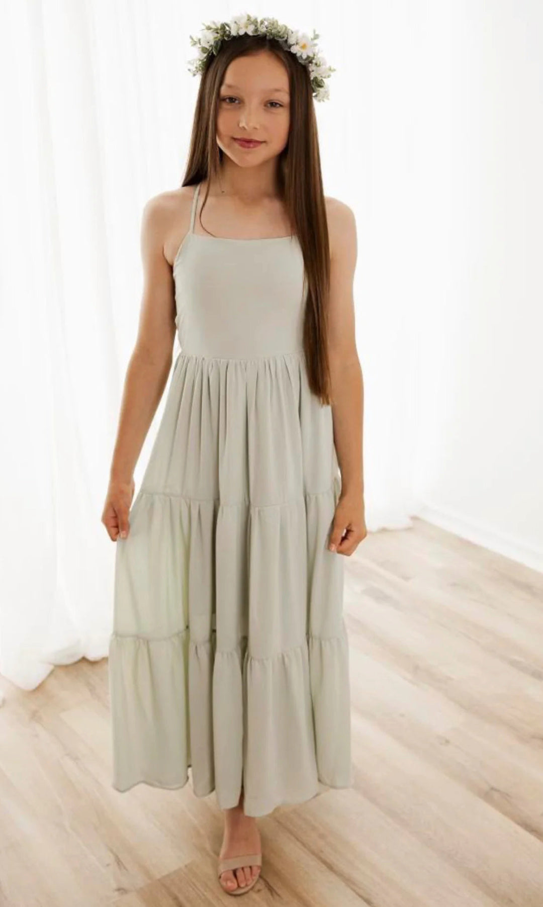 A LITTLE LACEY CLARA CHIFFON GIRLS MAXI DRESS - SAGE