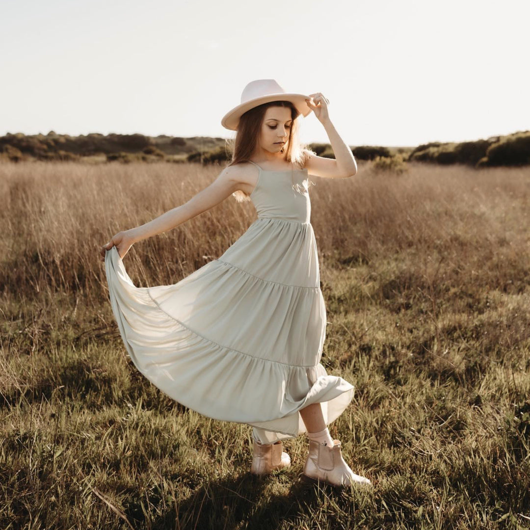 A LITTLE LACEY CLARA CHIFFON GIRLS MAXI DRESS - SAGE