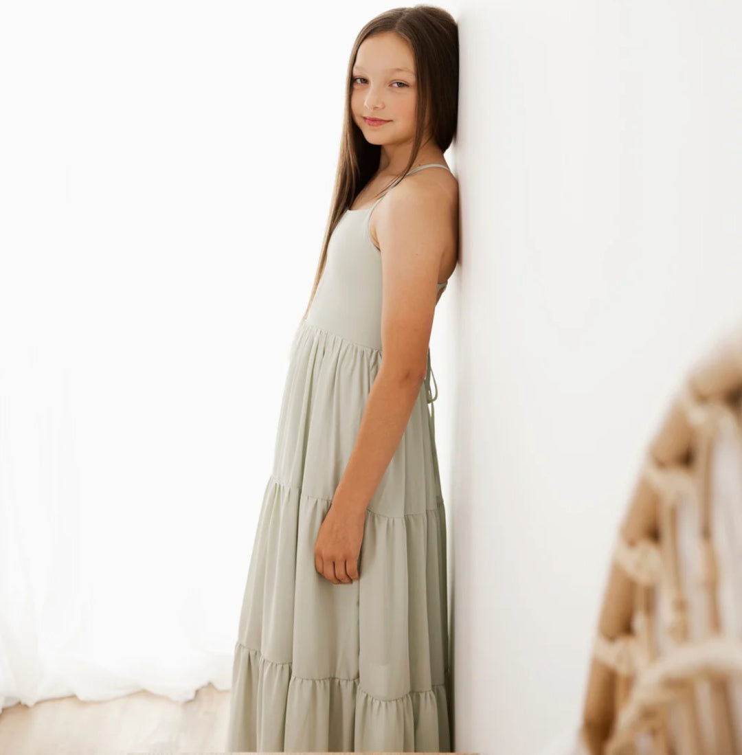A LITTLE LACEY CLARA CHIFFON GIRLS MAXI DRESS - SAGE