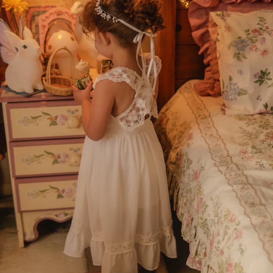 A LITTLE LACEY GABRIELLA FRENCH CHIFFON WHITE GIRLS DRESS