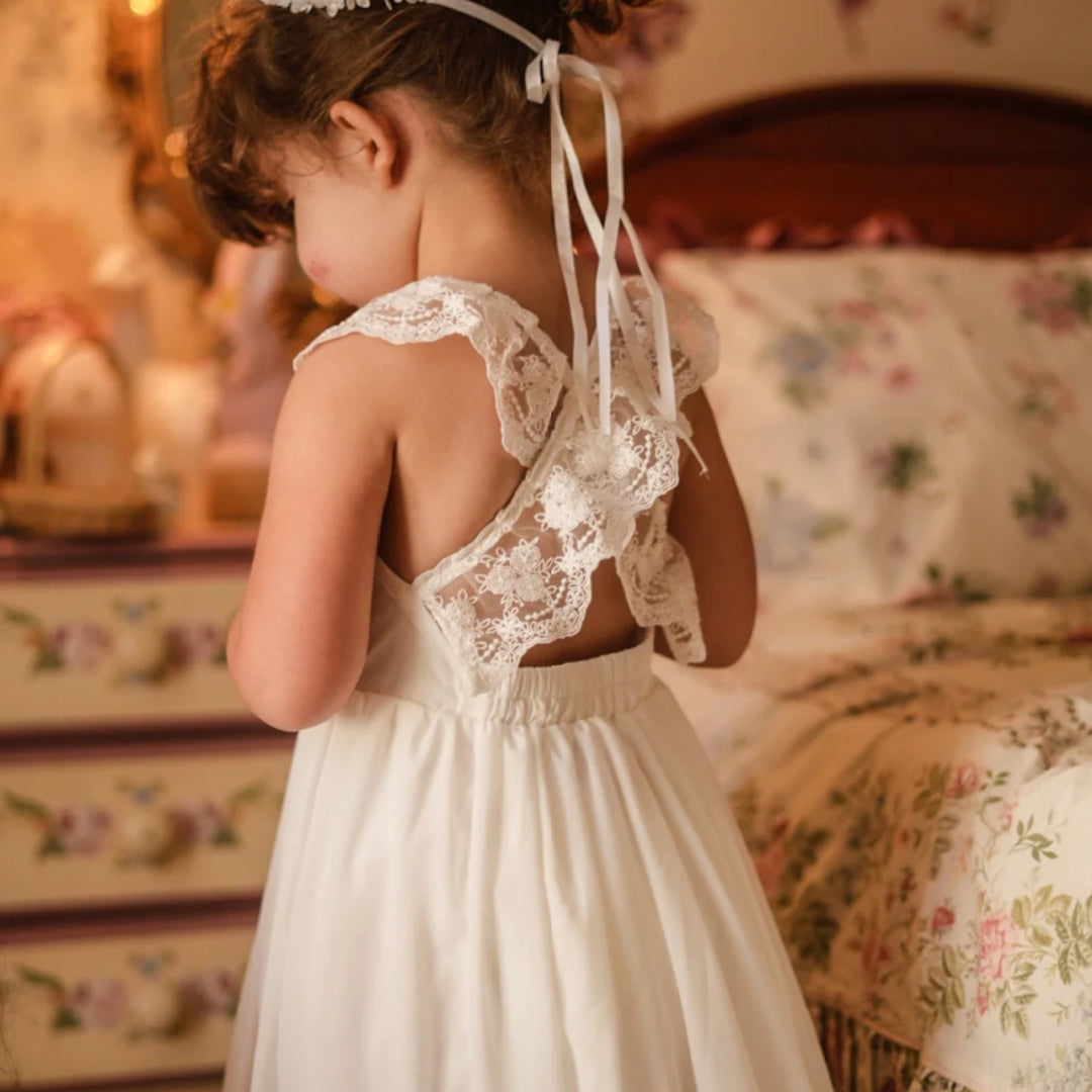 A LITTLE LACEY GABRIELLA FRENCH CHIFFON WHITE GIRLS DRESS