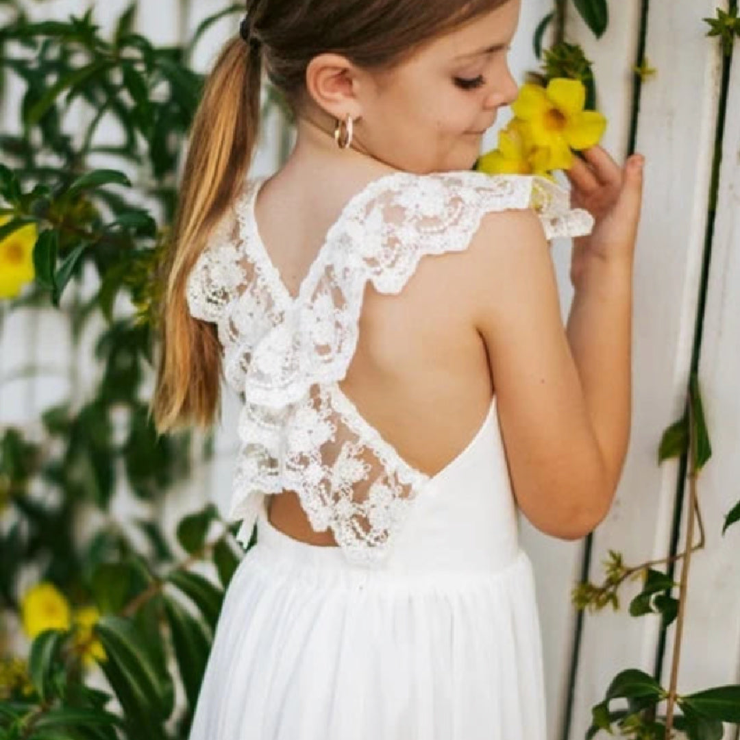 A LITTLE LACEY GABRIELLA FRENCH CHIFFON WHITE GIRLS DRESS