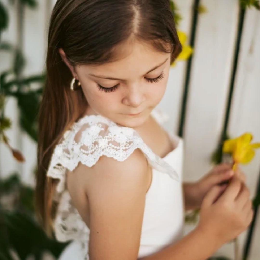 A LITTLE LACEY GABRIELLA FRENCH CHIFFON WHITE GIRLS DRESS