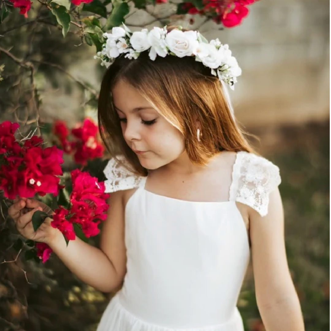 A LITTLE LACEY GABRIELLA FRENCH CHIFFON WHITE GIRLS DRESS