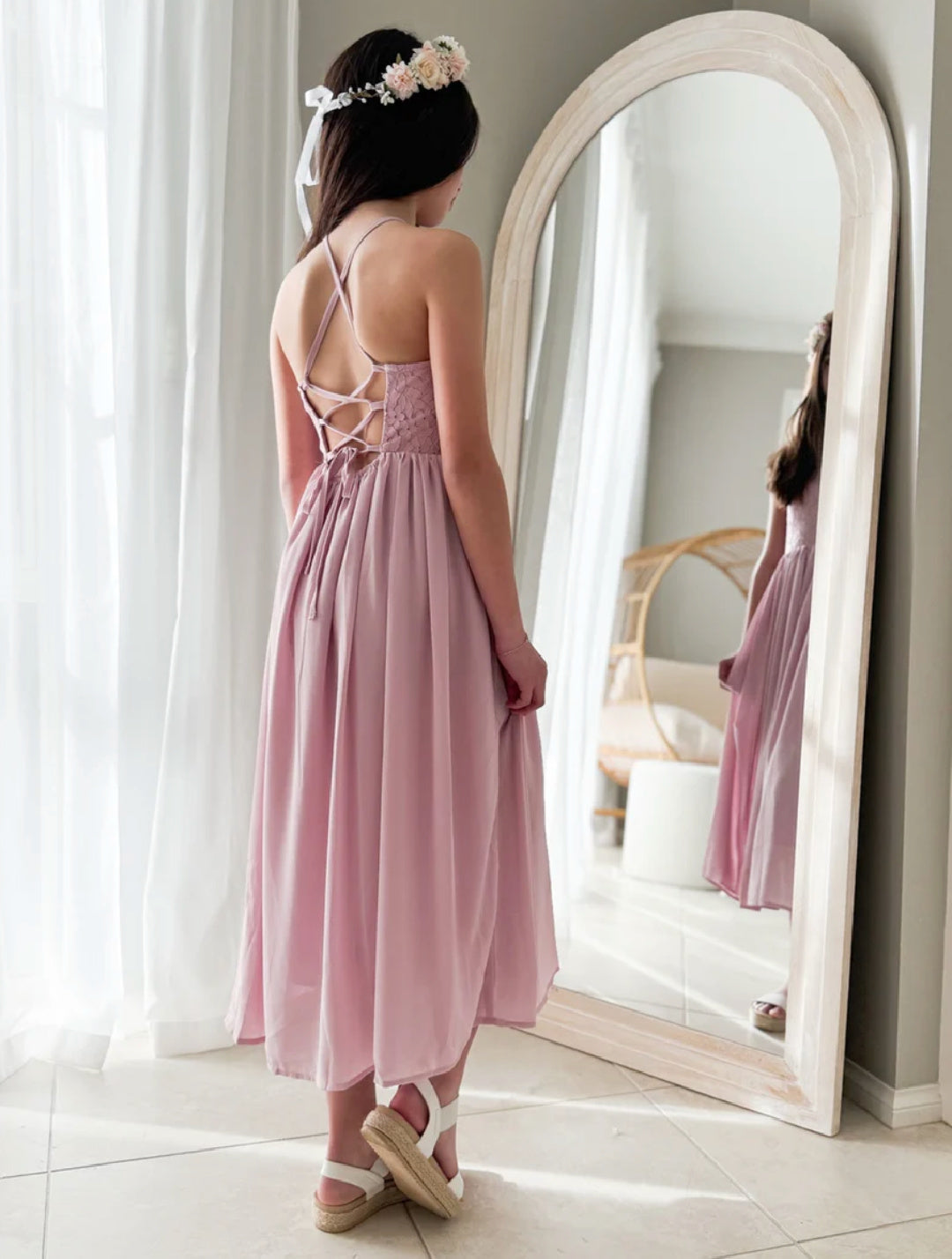 A LITTLE LACEY ISABELLE DUSTY PINK GIRLS DRESS