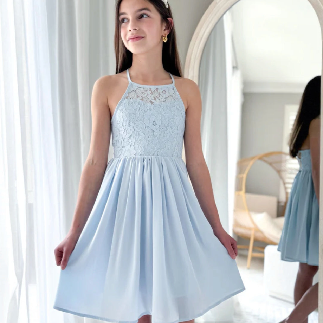 A LITTLE LACEY NORAH LIGHT BLUE GIRLS DRESS - Lollypop Lane Kidswear A LITTLE LACEY NORAH LIGHT BLUE GIRLS DRESS - Lollypop Lane Kidswear