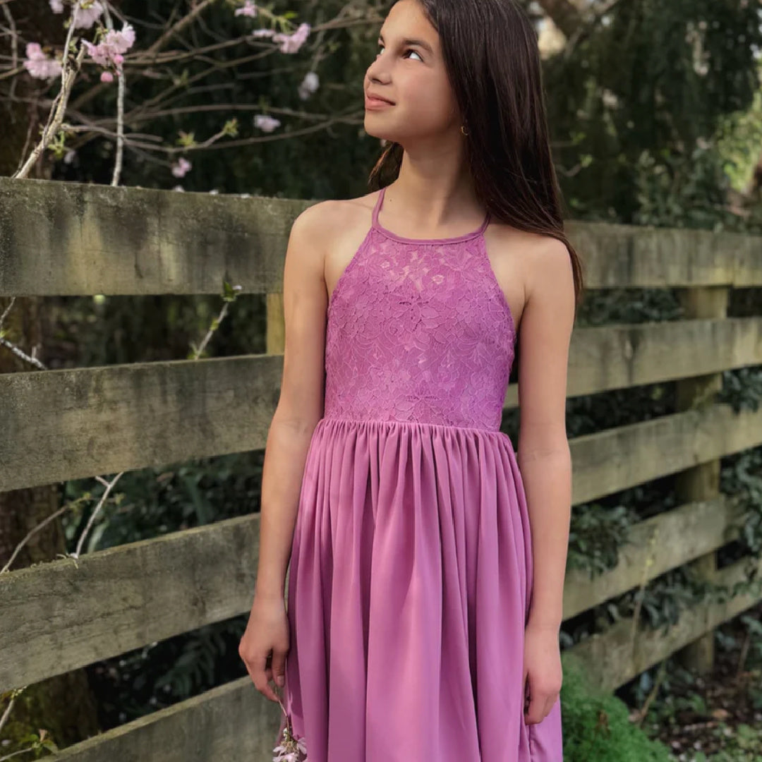 A LITTLE LACEY NORAH MAUVE GIRLS DRESS