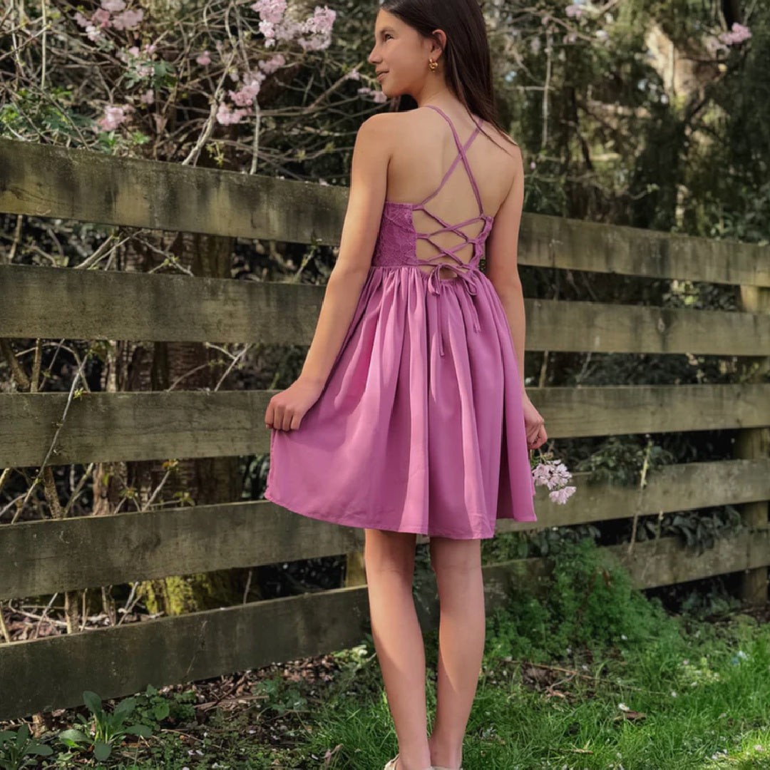 A LITTLE LACEY NORAH MAUVE GIRLS DRESS