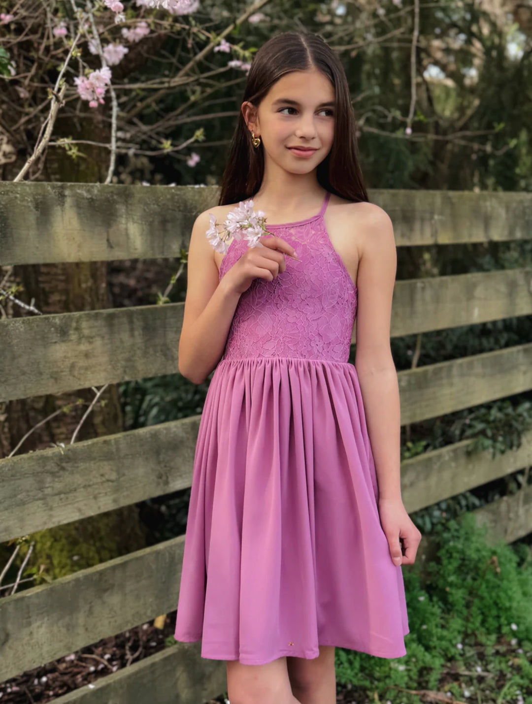 A LITTLE LACEY NORAH MAUVE GIRLS DRESS