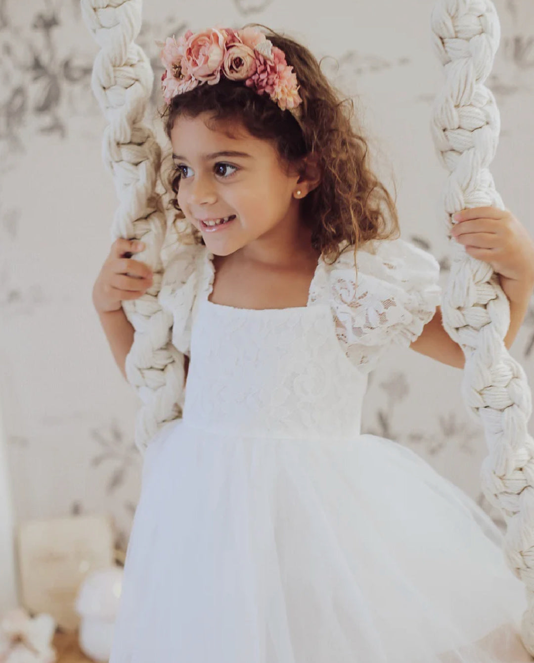 A LITTLE LACEY CALLISTA PUFF SLEEVE WHITE  DRESS