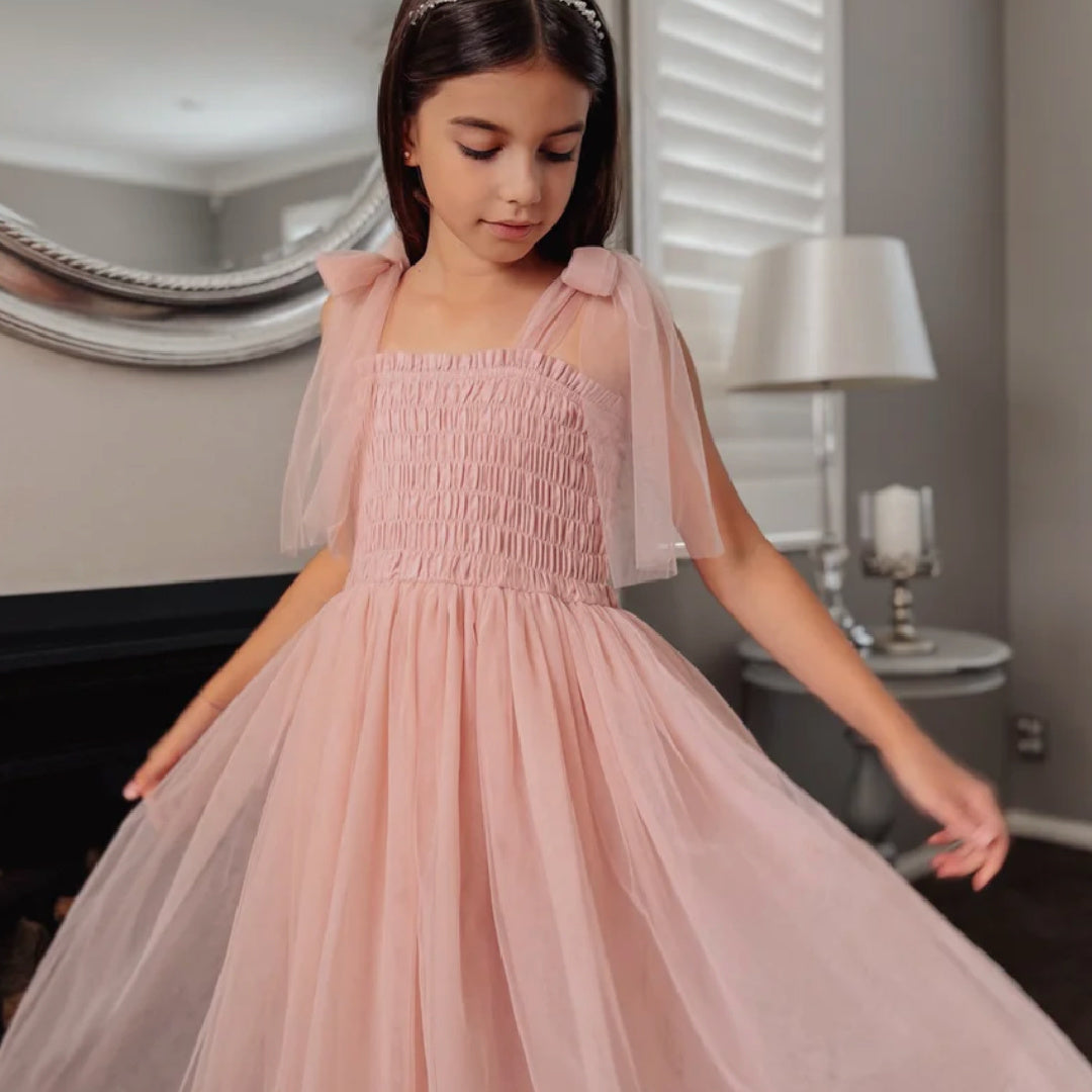 A LITTLE LACEY WILLOW DUSTY PINK GIRLS FULL LENGTH DRESS