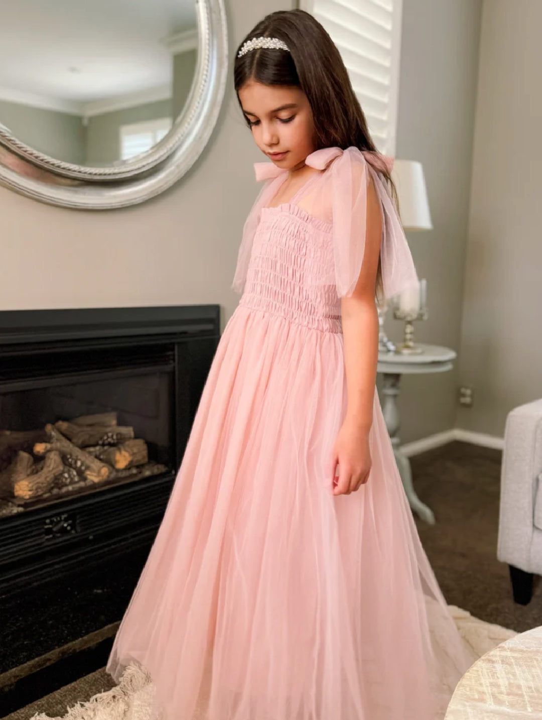 A LITTLE LACEY WILLOW DUSTY PINK GIRLS FULL LENGTH DRESS