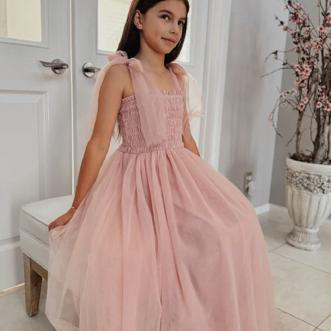 A LITTLE LACEY WILLOW DUSTY PINK GIRLS FULL LENGTH DRESS