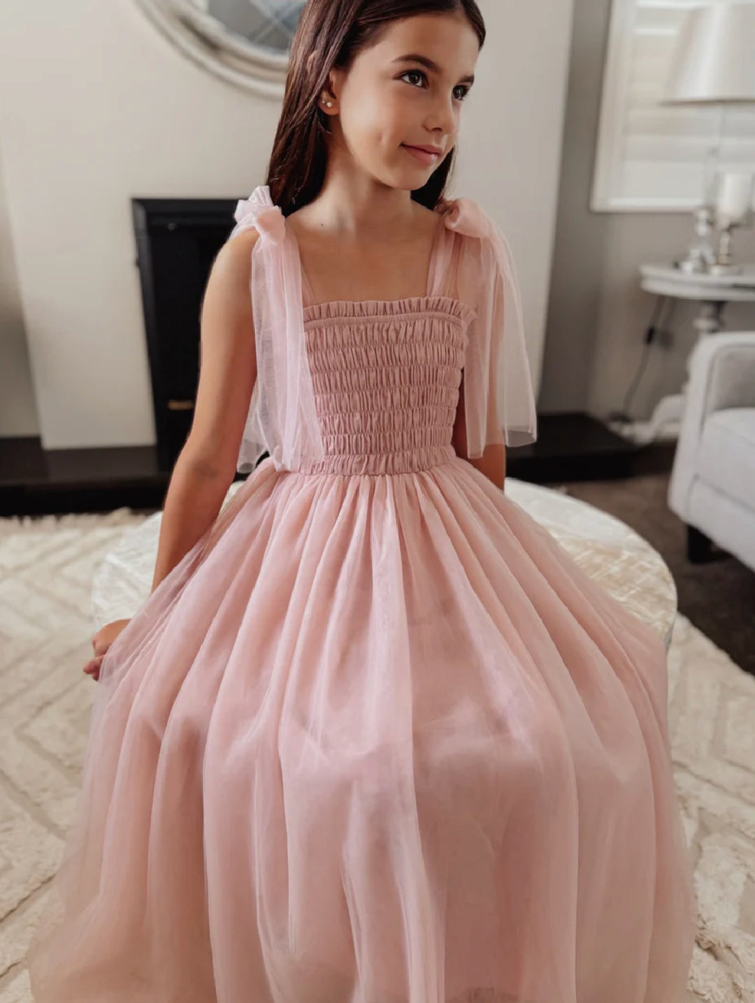 A LITTLE LACEY WILLOW DUSTY PINK GIRLS FULL LENGTH DRESS