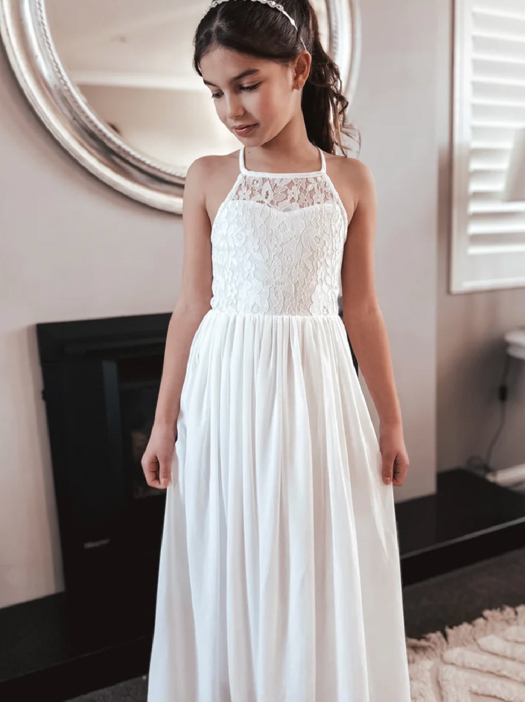 A LITTLE LACEY ISABELLE WHITE GIRLS DRESS