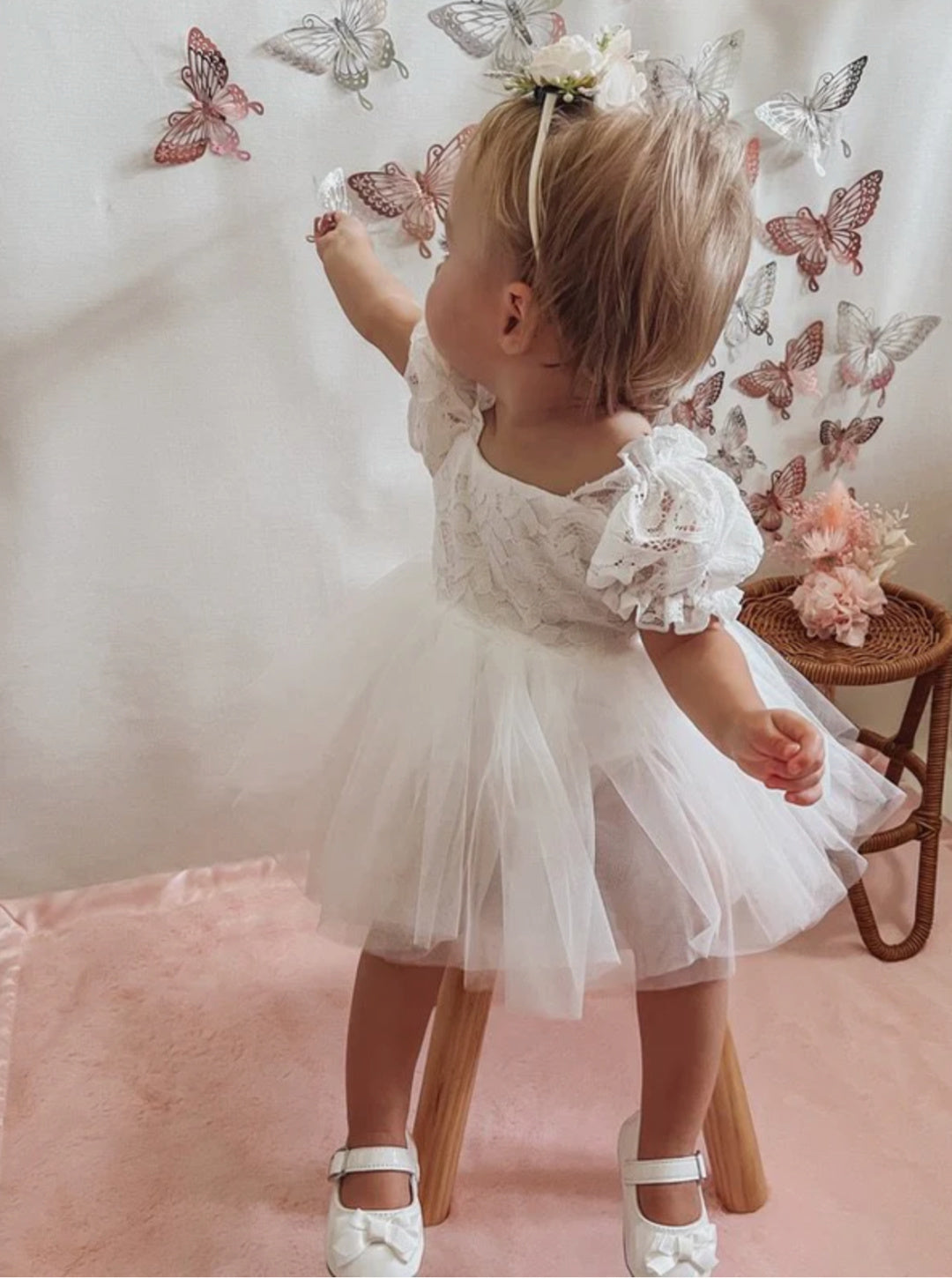 A LITTLE LACEY CALLISTA PUFF SLEEVE WHITE BABY DRESS