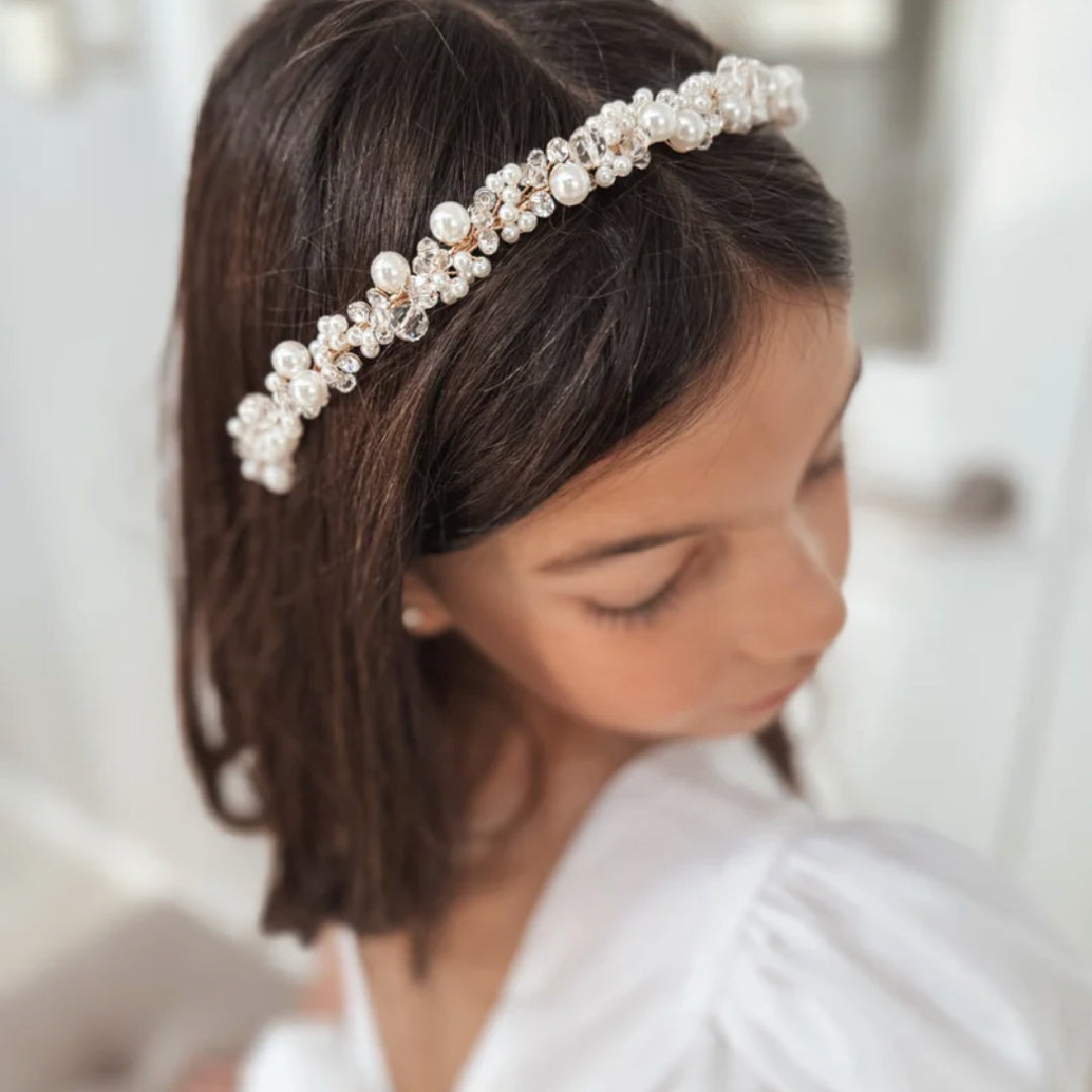 A LITTLE LACEY GIRLS EVELYN GOLD PEARL HEADBAND
