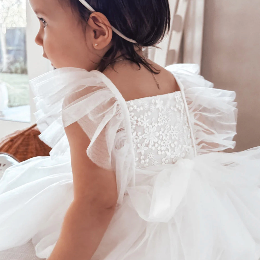 A LITTLE LACEY NOA GIRLS WHITE EMBROIDERED DRESS