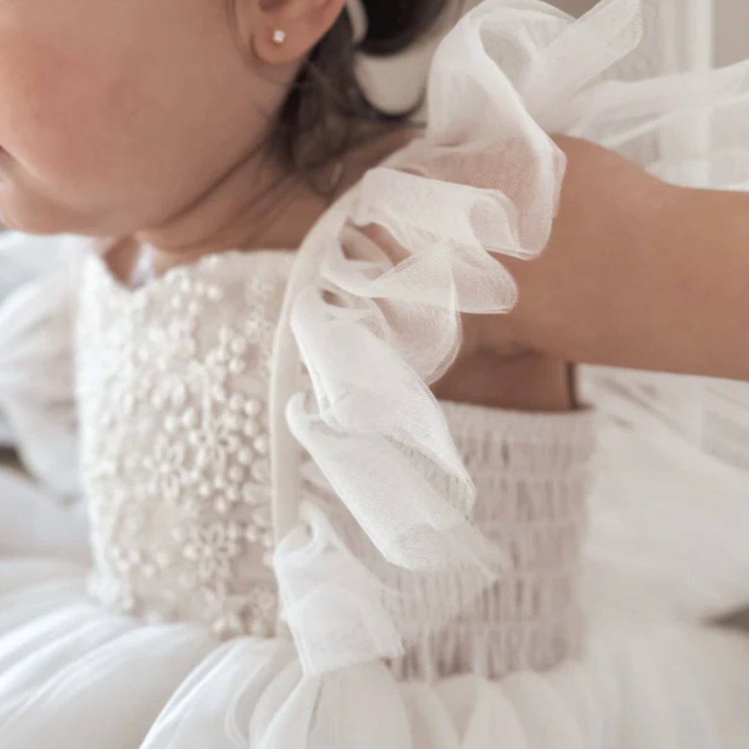 A LITTLE LACEY NOA GIRLS WHITE EMBROIDERED DRESS
