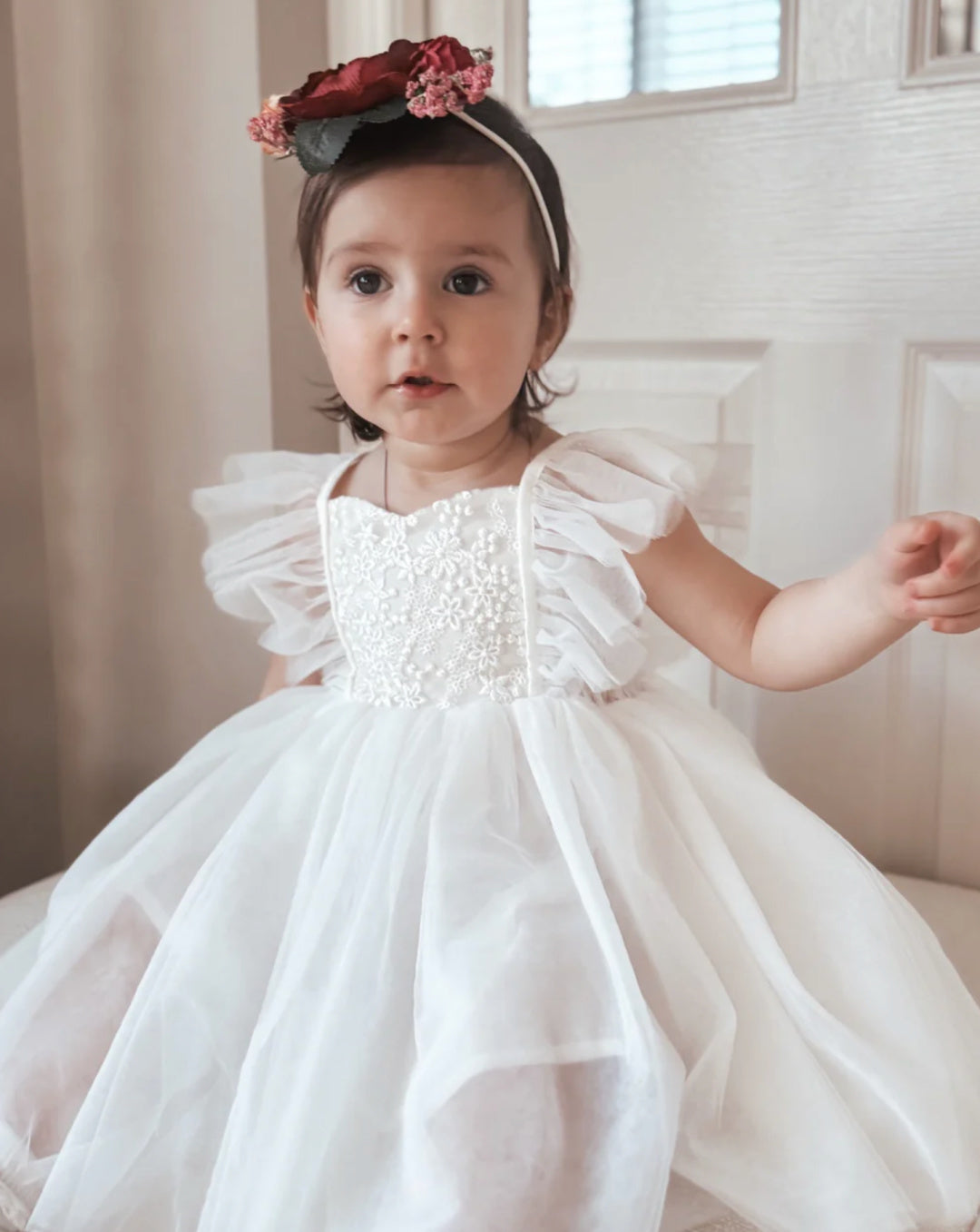 A LITTLE LACEY NOA GIRLS WHITE EMBROIDERED DRESS