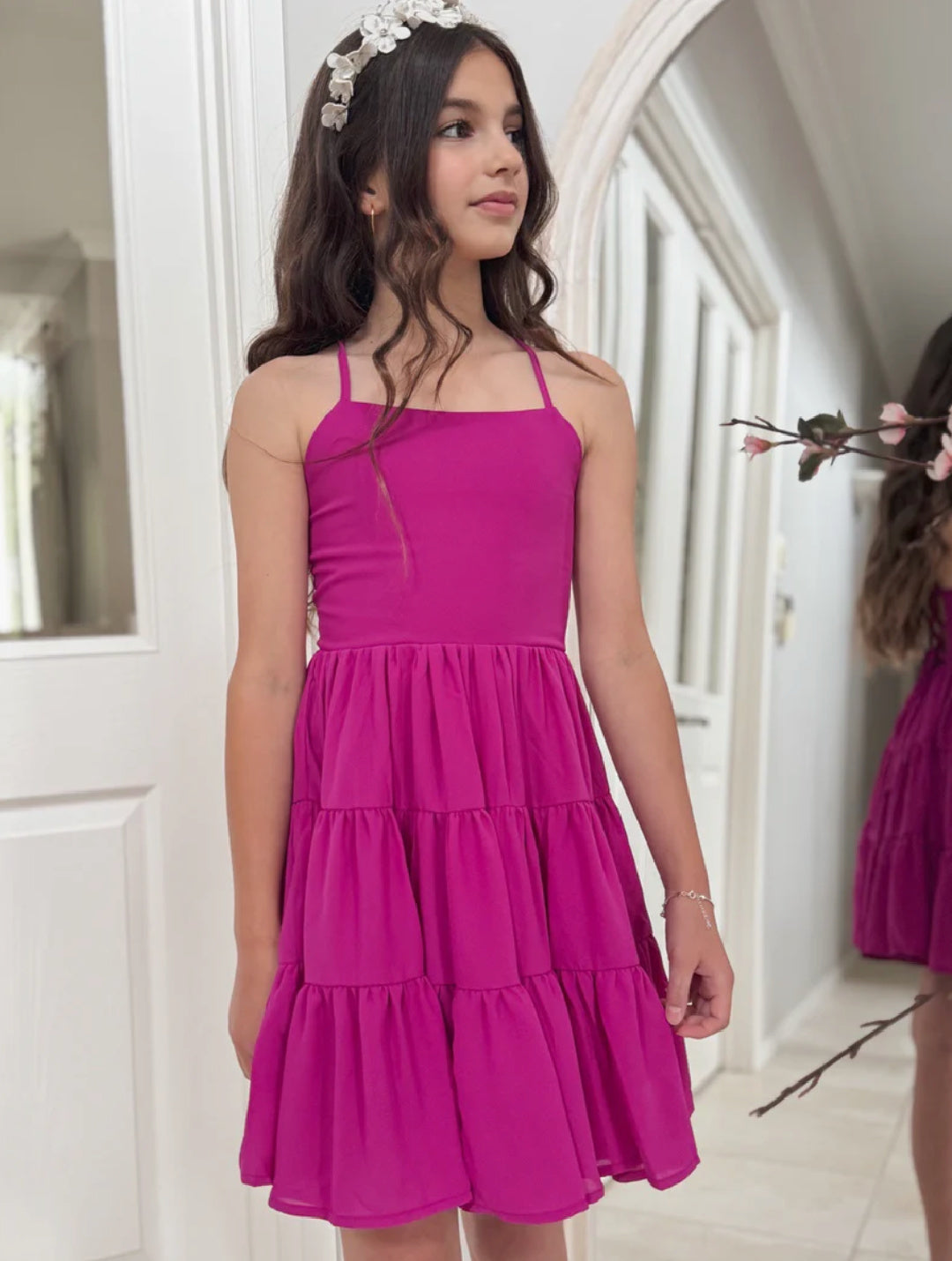 A LITTLE LACE PHOEBE CHIFFON GIRLS DRESS - ROSE PINK