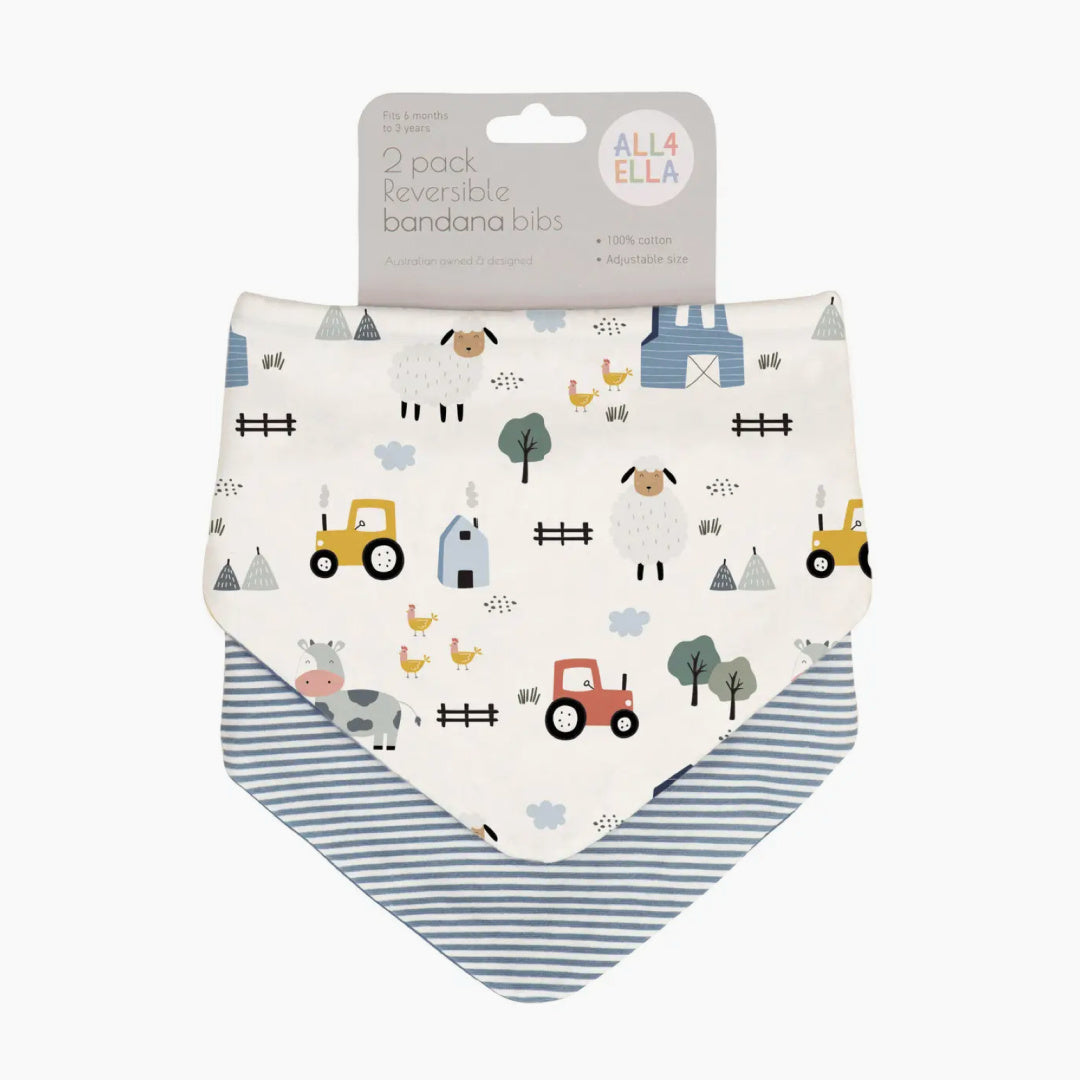 ALL 4 ELLA BANDANA BIBS 2PK - REVERSIBLE - BARNYARD