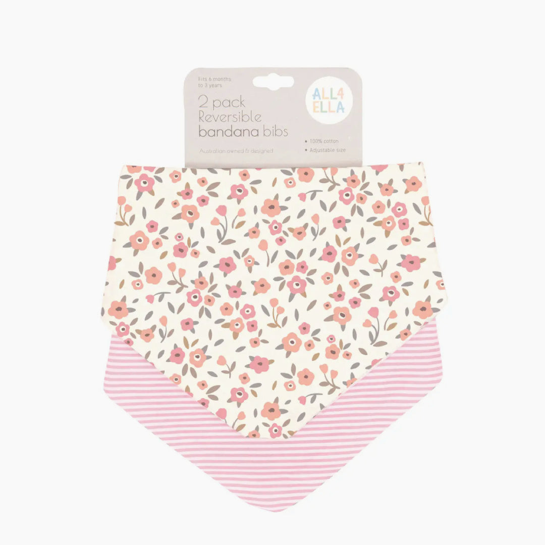 ALL 4 ELLA BANDANA BIBS 2PK - REVERSIBLE - FLORAL BOUQUET