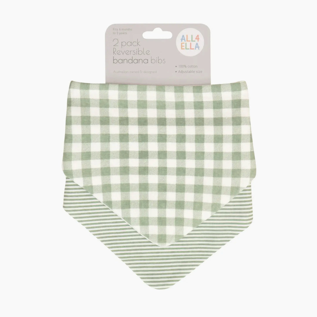 ALL 4 ELLA BANDANA BIBS 2PK - REVERSIBLE - GINGHAM SAGE