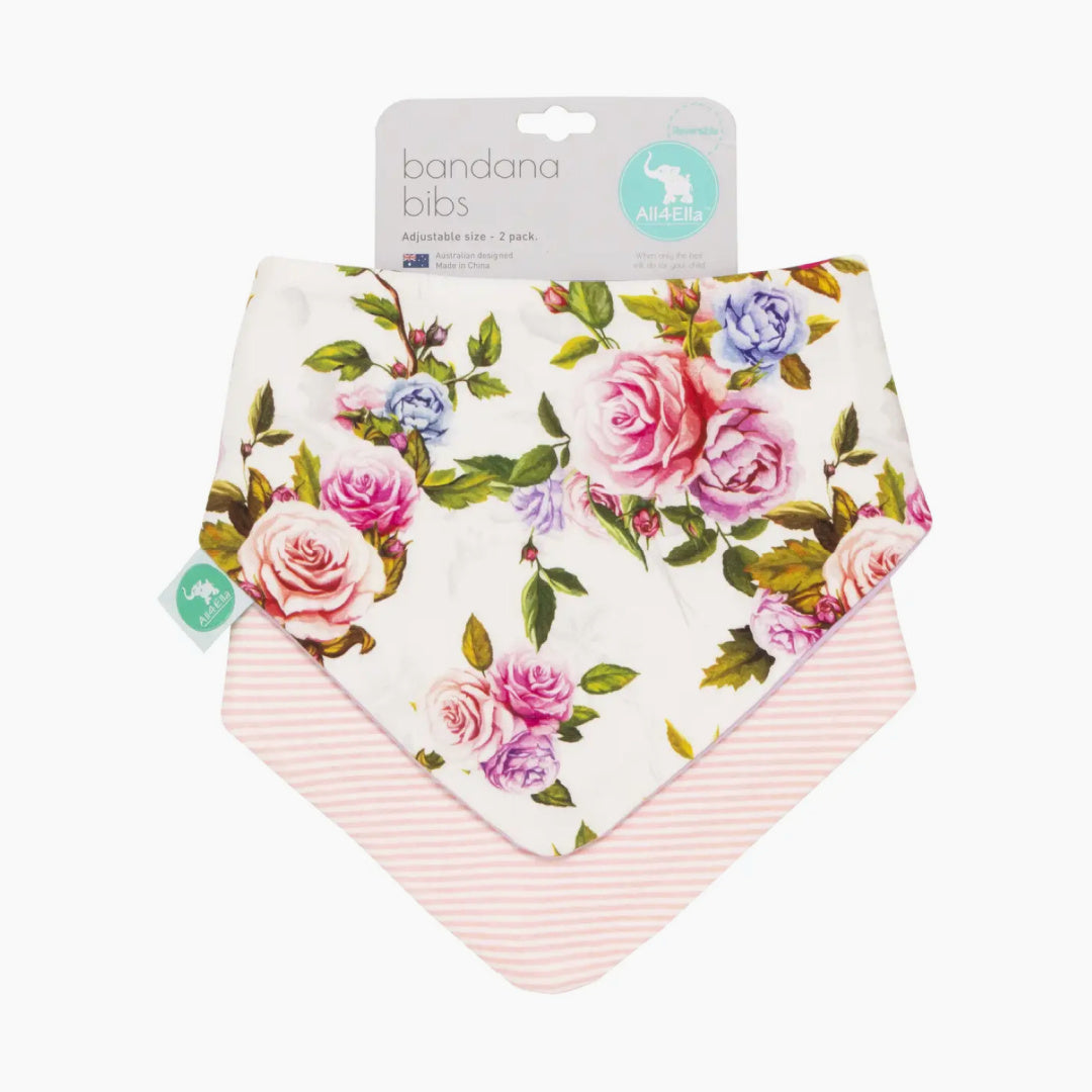 ALL 4 ELLA BANDANA BIBS 2PK - REVERSIBLE - ROSE