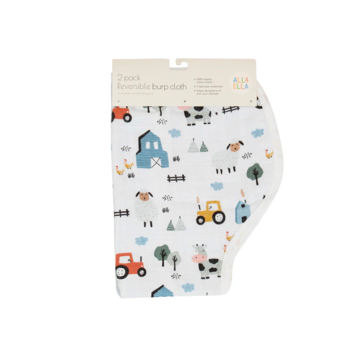 ALL 4 ELLA  BURP CLOTH 2 PACK - BARNYARD