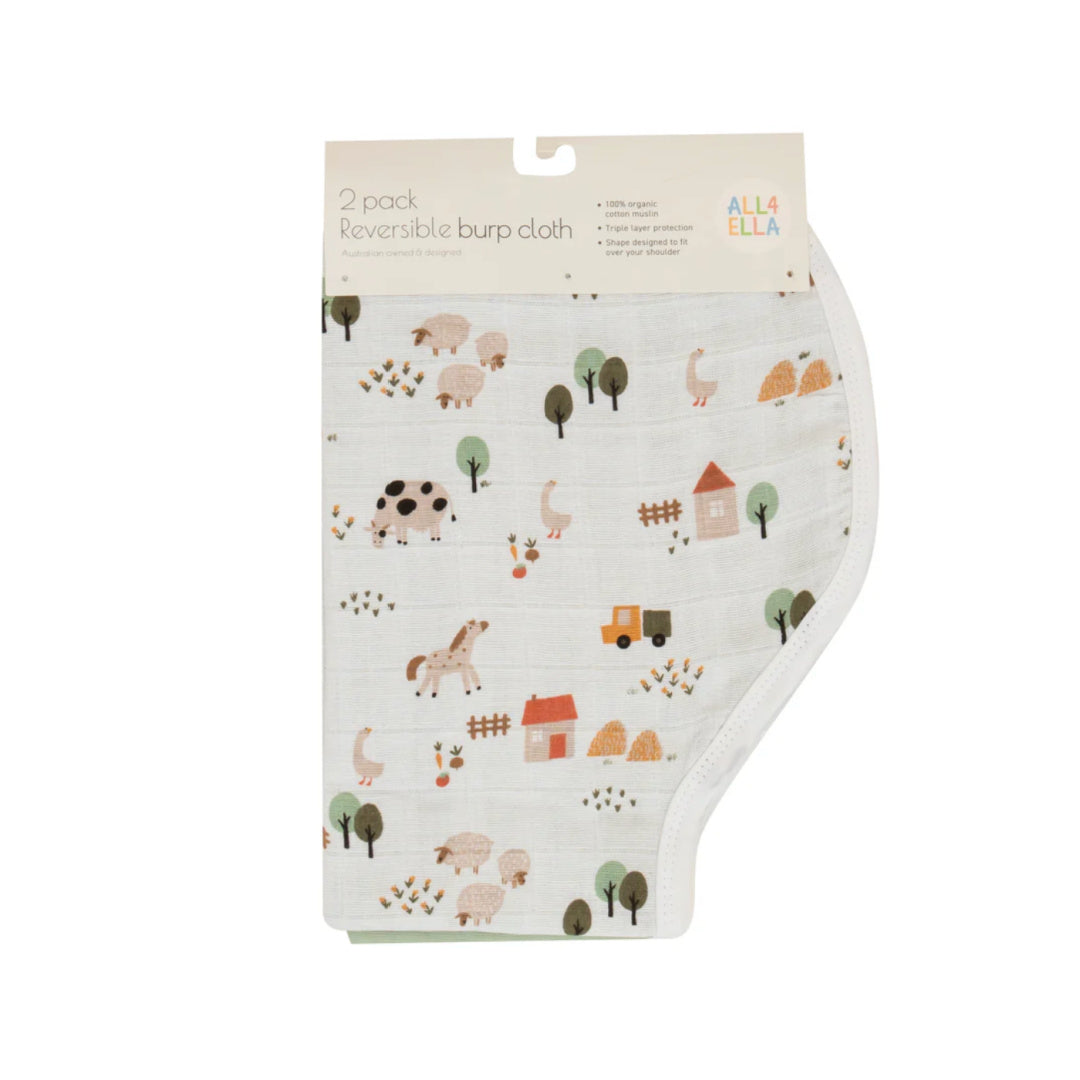 ALL 4 ELLA  BURP CLOTH 2 PACK - COUNTRY FARM