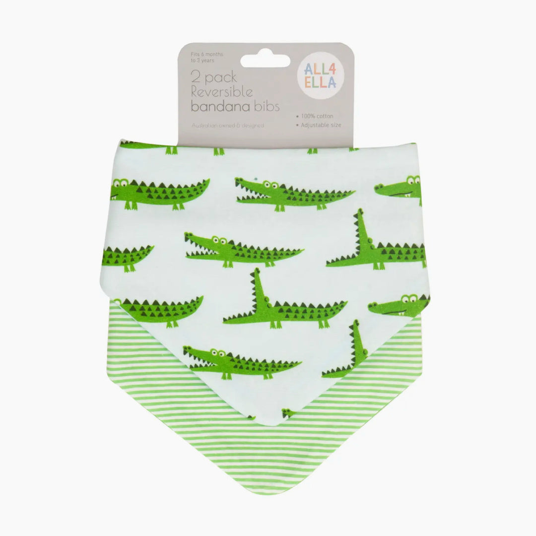 ALL 4 ELLA BANDANA BIBS 2PK - REVERSIBLE - CROCODILE