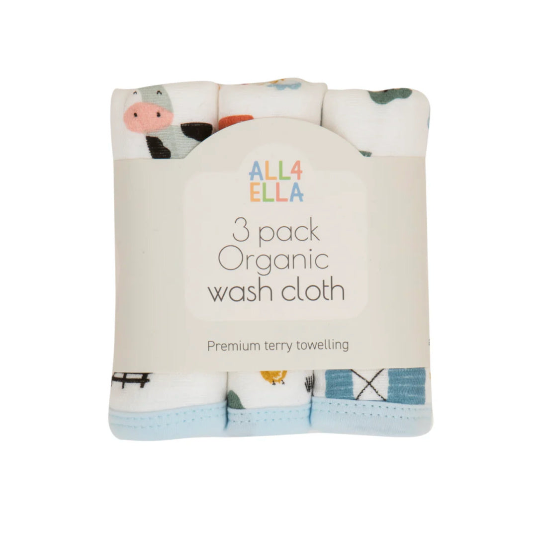 SNUGGLE HUNNY ORGANIC WASH CLOTH 3PK - BARNYARD