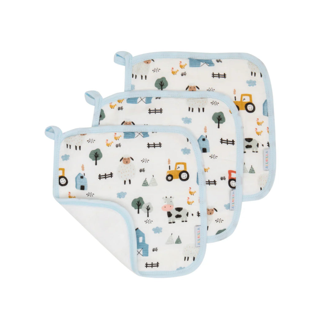 SNUGGLE HUNNY ORGANIC WASH CLOTH 3PK - BARNYARD