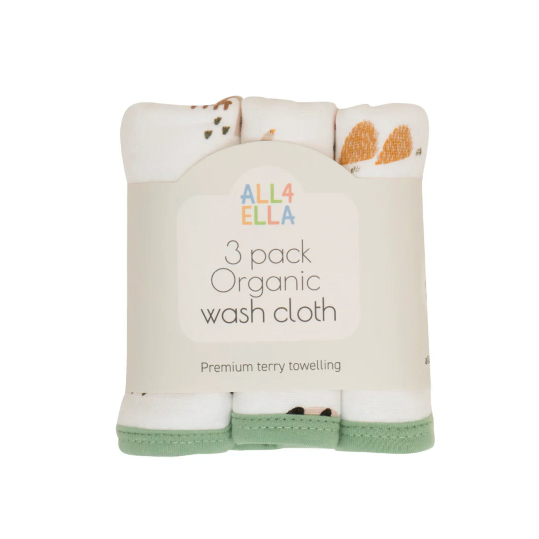SNUGGLE HUNNY ORGANIC WASH CLOTH 3PK - COUNTRY FARM