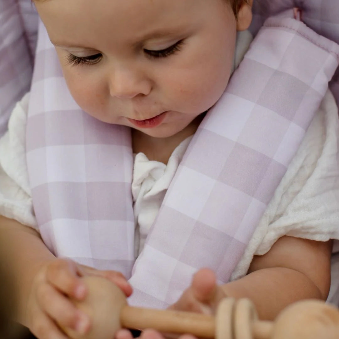 BAMBELLA DESIGNS PRAM HARNESS COVER - BLUSH GINGHAM